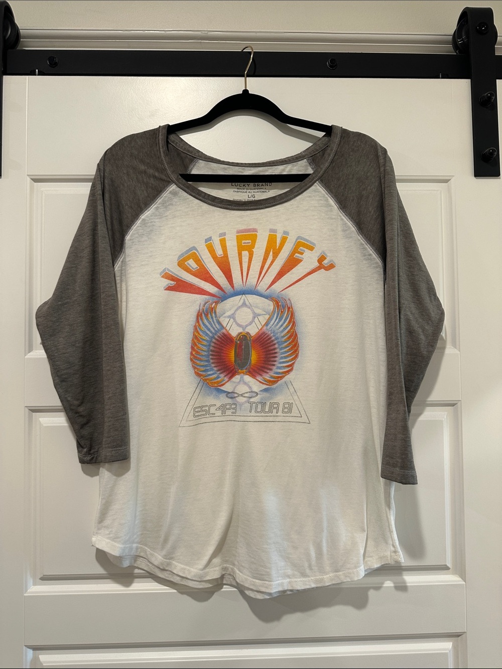 Lucky Brand White and Gray Raglan Journey Graphic Tee